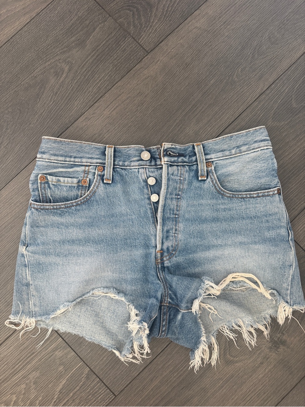 Levi's Light Blue Distressed Denim Cutoff Shorts